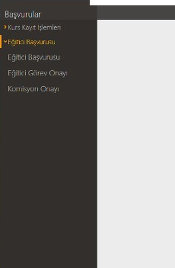 Eğitici başvurusu menüsü