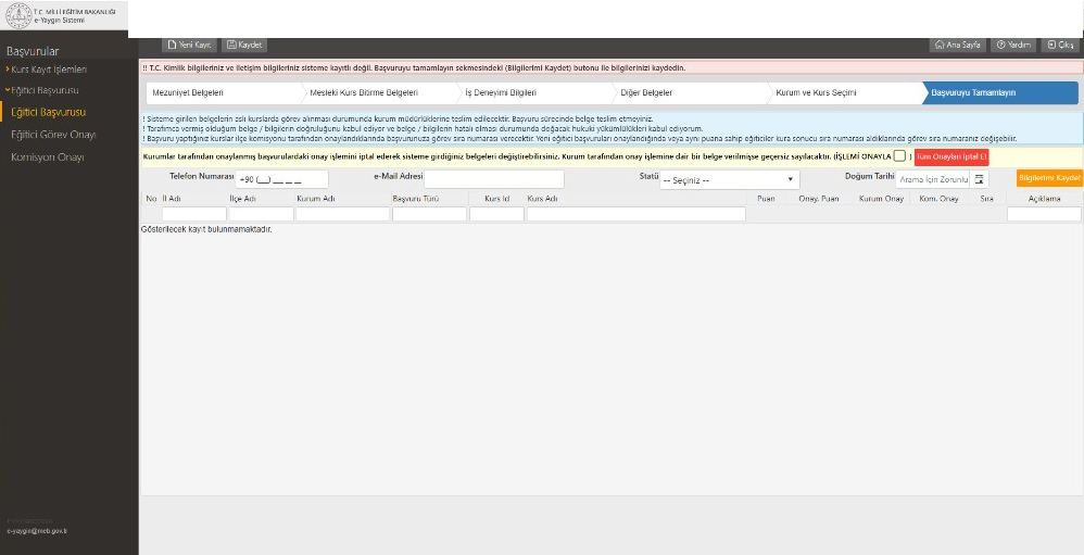 Başvuruyu tamamlayın